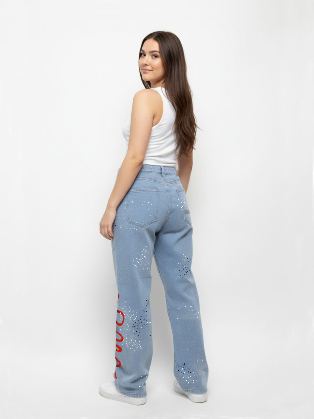 Artistic Splatter Cross Effect Jeans