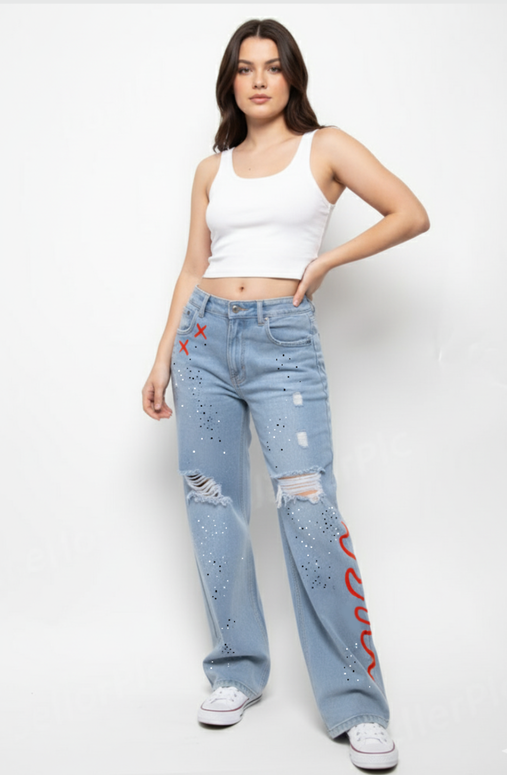 Artistic Splatter Cross Effect Jeans