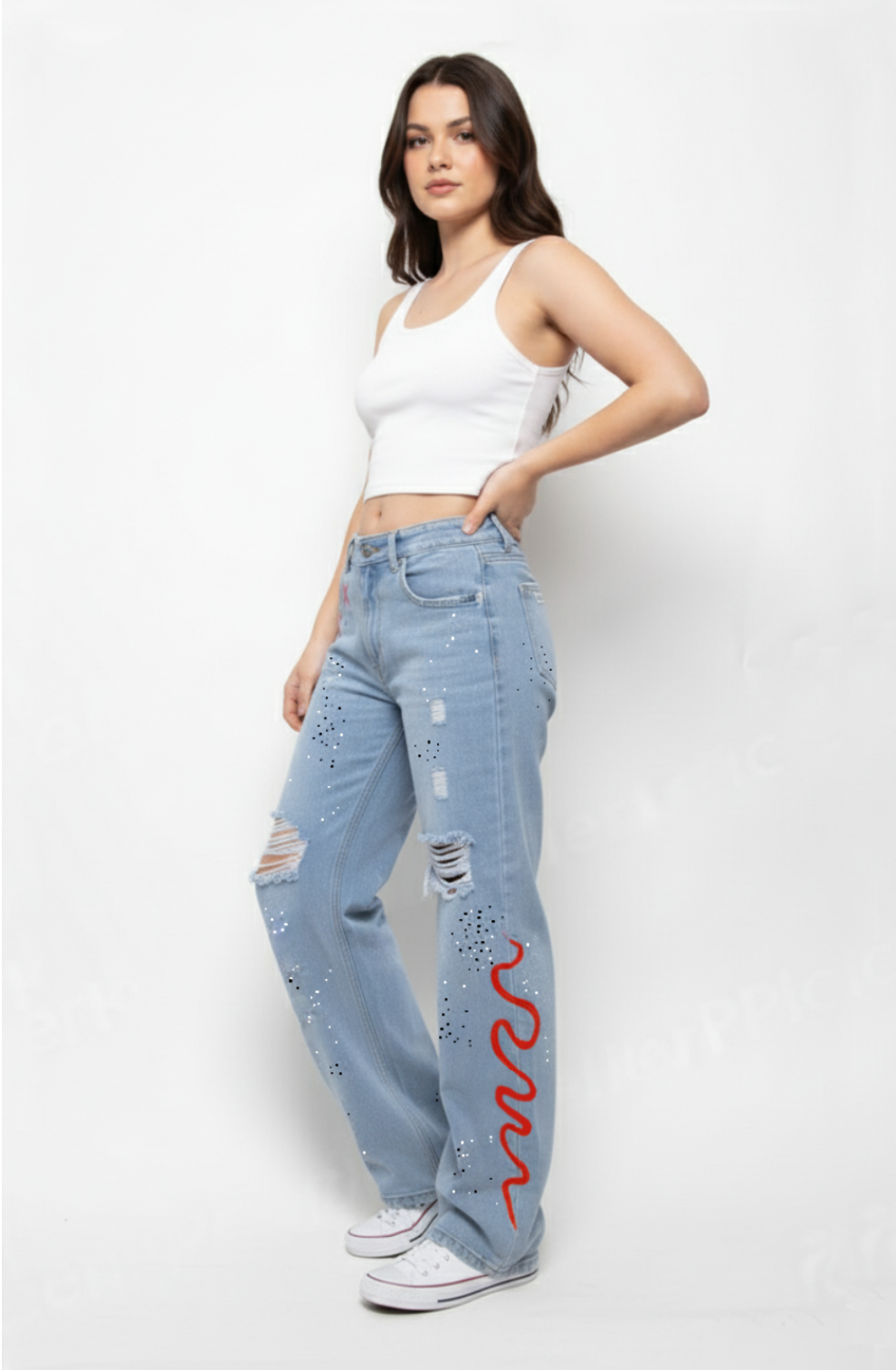 Artistic Splatter Cross Effect Jeans