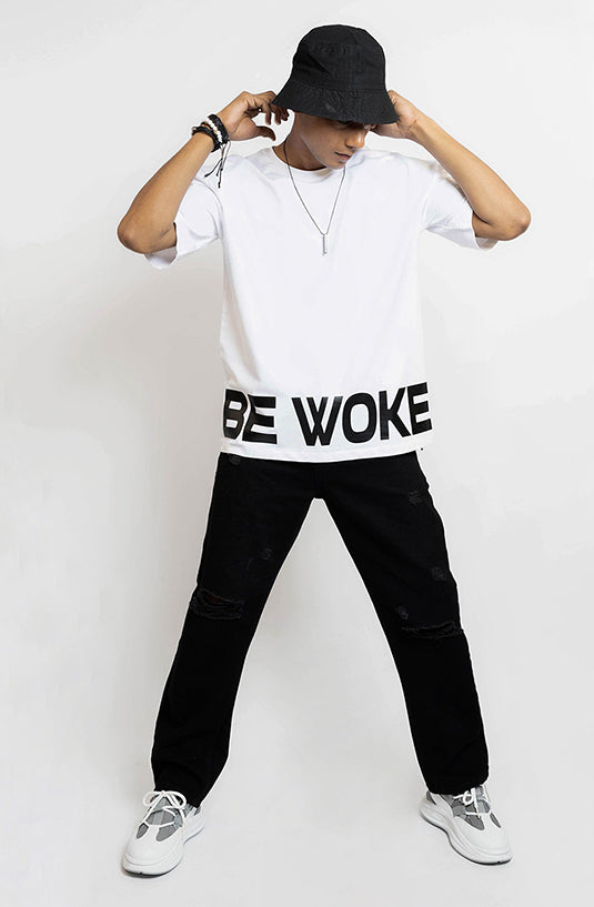 Be Woke White Oversized T-Shirt