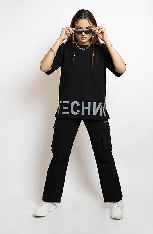 Techno Black Oversized T-Shirt