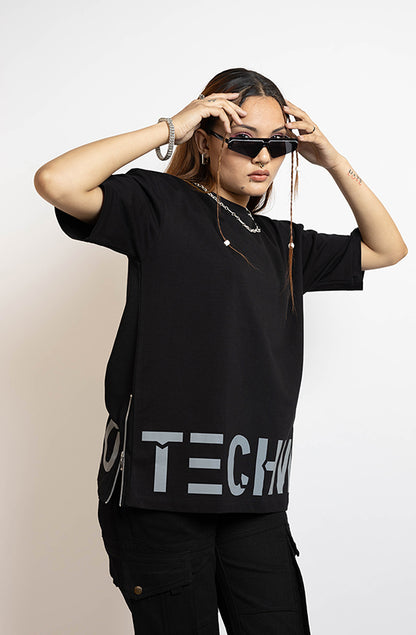 Techno Black Oversized T-Shirt