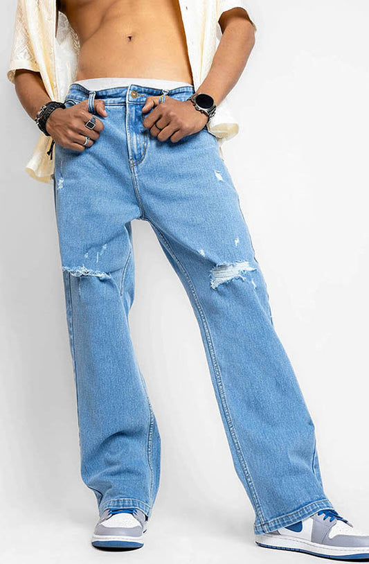 Ice Blue Distressed Baggy Jeans