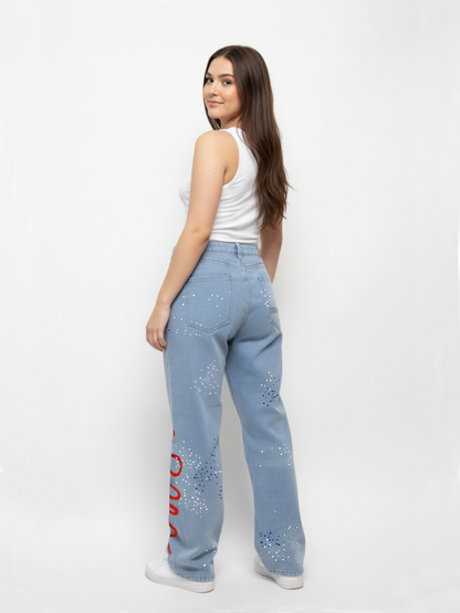 Artistic Splatter Cross Effect Jeans