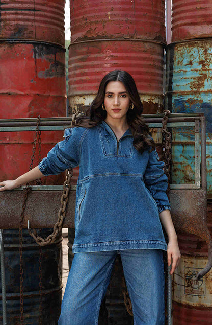 Thunder Blaze Denim Hoodie