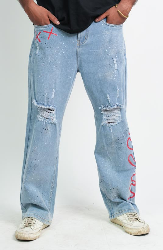 Artistic Splatter Cross Effect Jeans