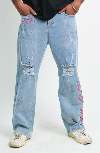 Artistic Splatter Cross Effect Jeans