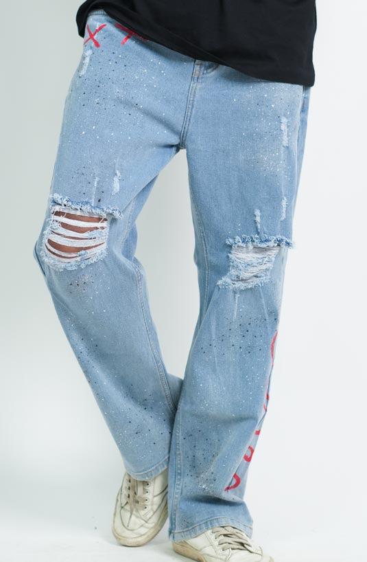 Artistic Splatter Cross Effect Jeans