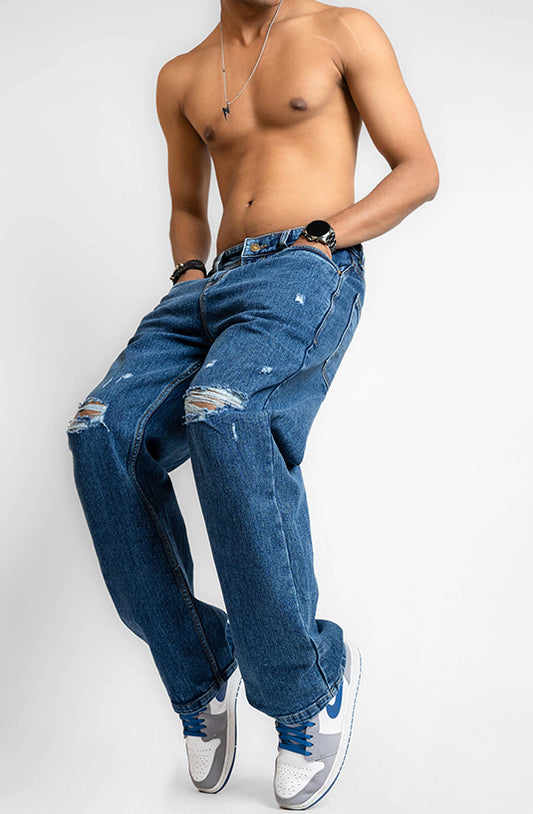 Cobalt Distressed Baggy Jeans