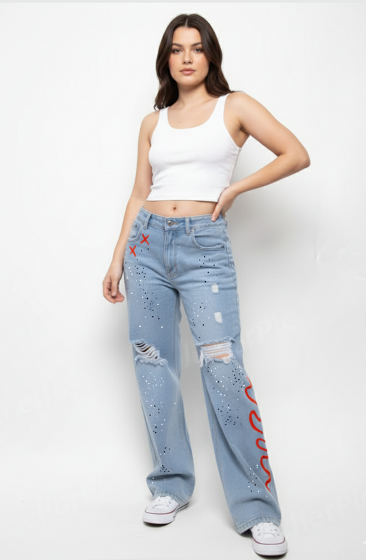 Artistic Splatter Cross Effect Jeans