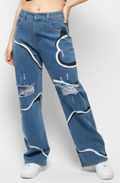 Abstract Cloud Wave Jeans