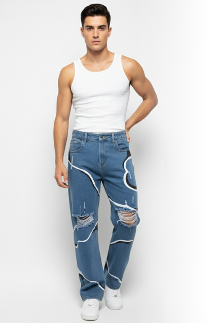 Abstract Cloud Wave Jeans