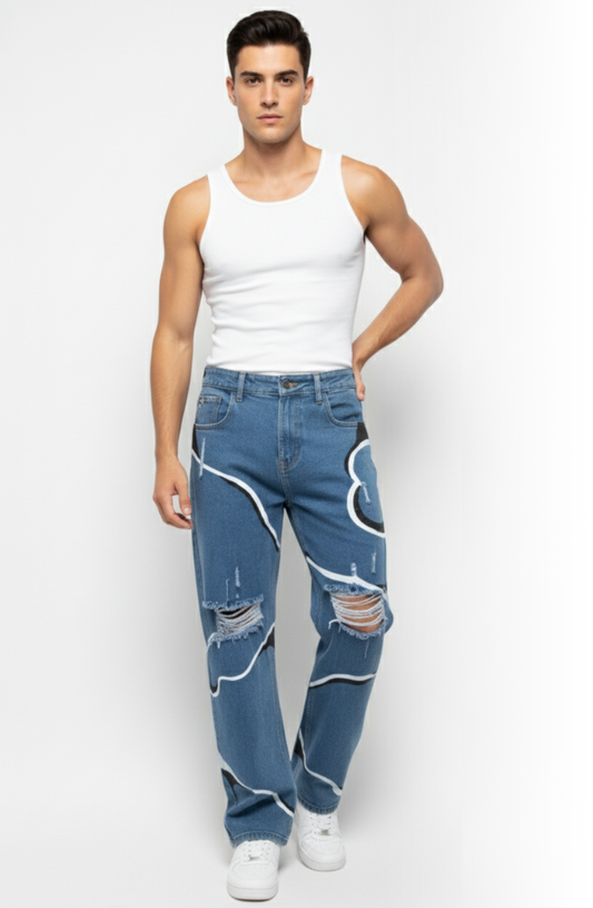 Abstract Cloud Wave Jeans