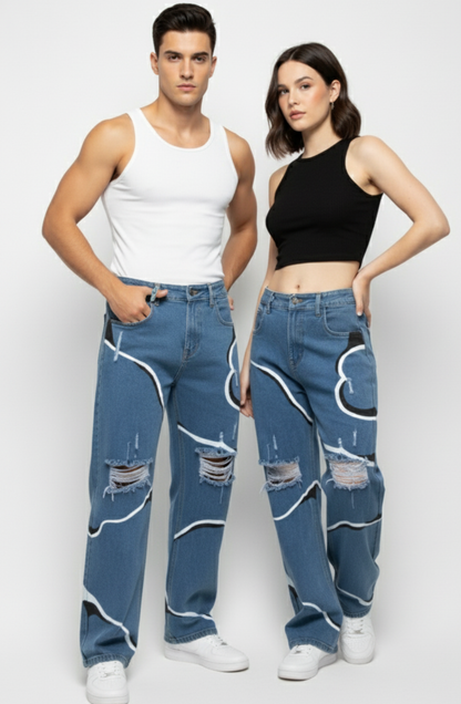 Abstract Cloud Wave Jeans