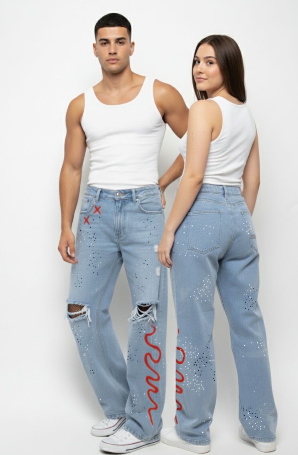 Artistic Splatter Cross Effect Jeans