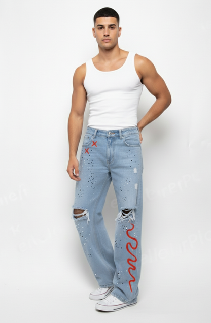 Artistic Splatter Cross Effect Jeans
