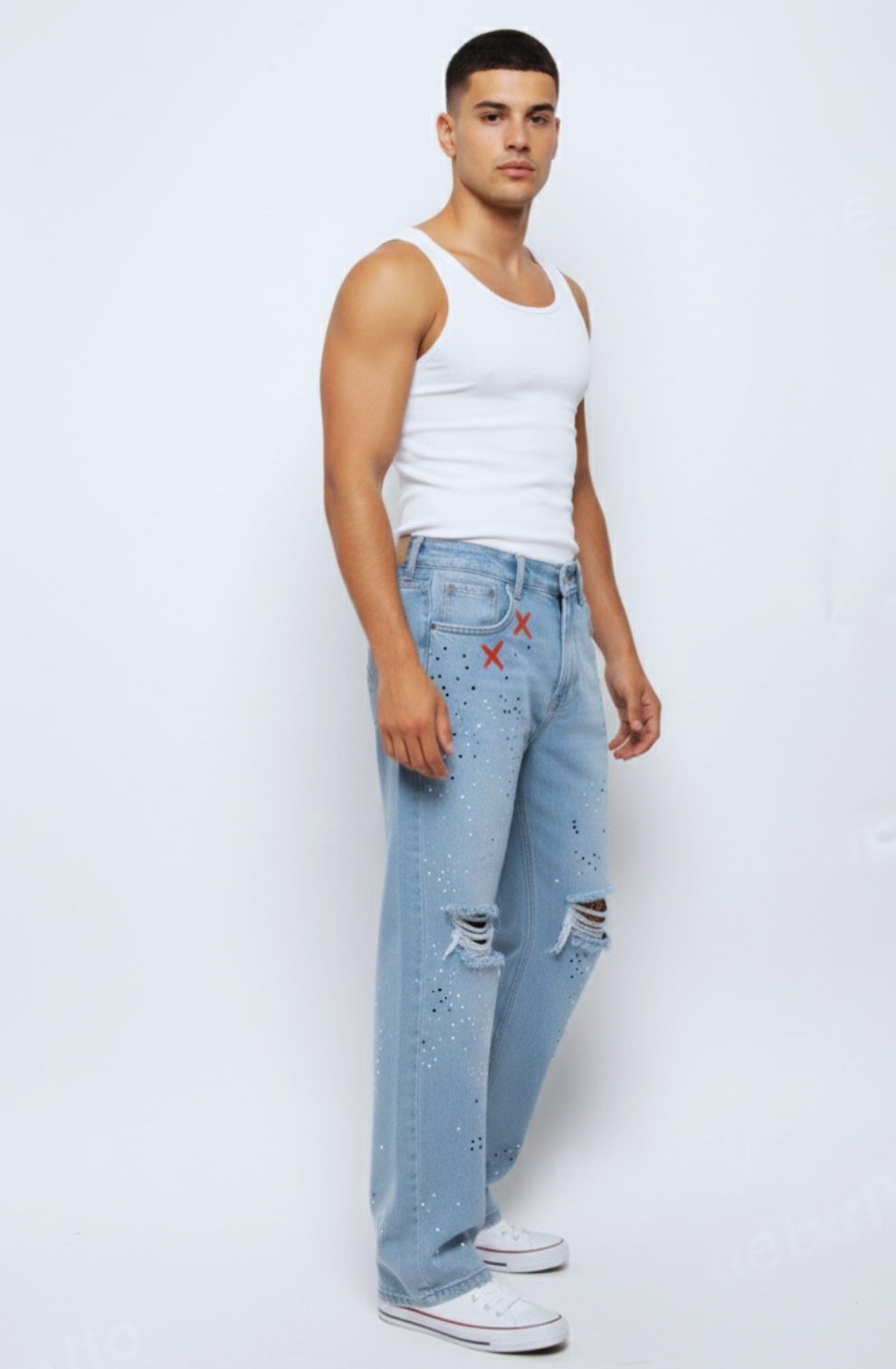 Artistic Splatter Cross Effect Jeans